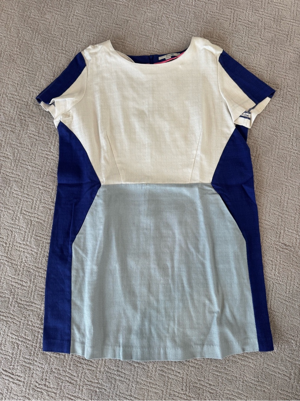 Boden White, Navy & Pink Trim Colorblock Dress | Size 16R